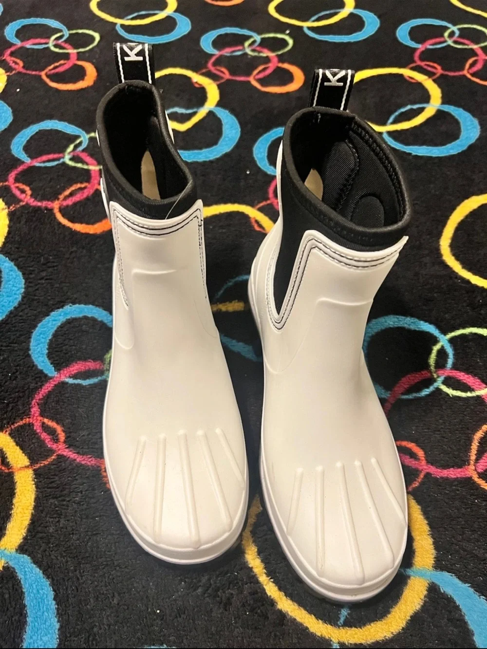 Michael Kors White & Black Chelsea Rain Ankle Boots